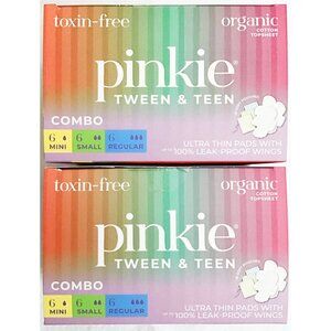 Bundle of 2 Pinkie Tween & Teen Ultra Thin Organic Pads With Wings, 18 Ct Each